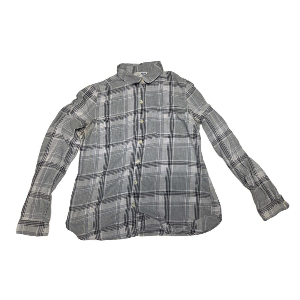 Old Navy Women Gray White Plaid Classic Flannel Long Sleeve Button Down Shirt...